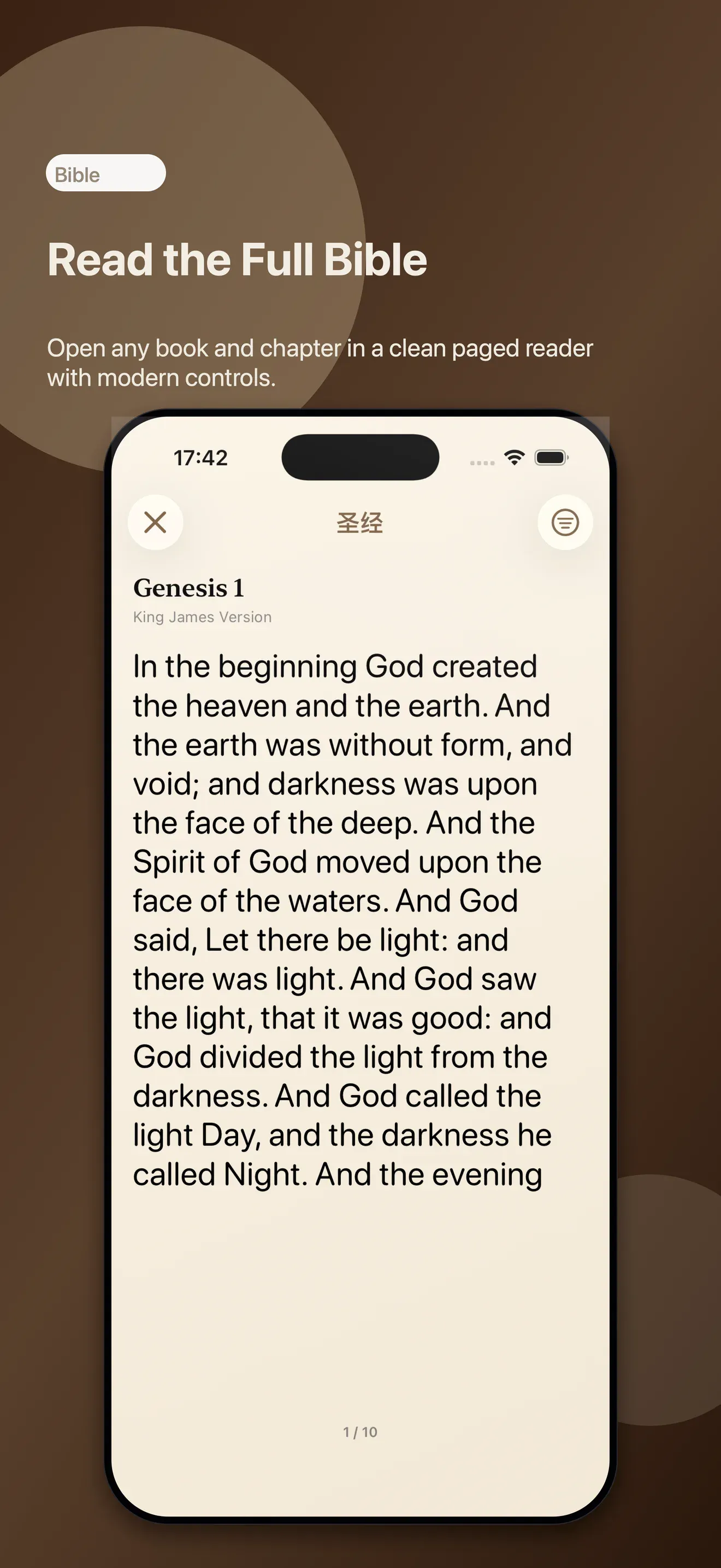 Prayer Notes Bible reader screen with books, chapters, and reading controls